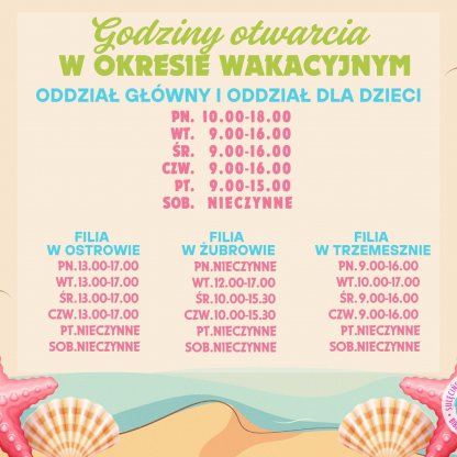 WAKACYJNE GODZINY OTWARCIA BIBLIOTEKI