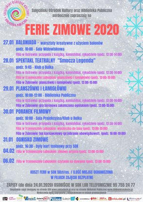 Ferie Zimowe 2020 - zapraszamy serdecznie!