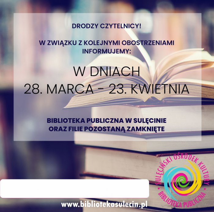 KOMUNIKAT: Biblioteka zamknięta dla czytelników