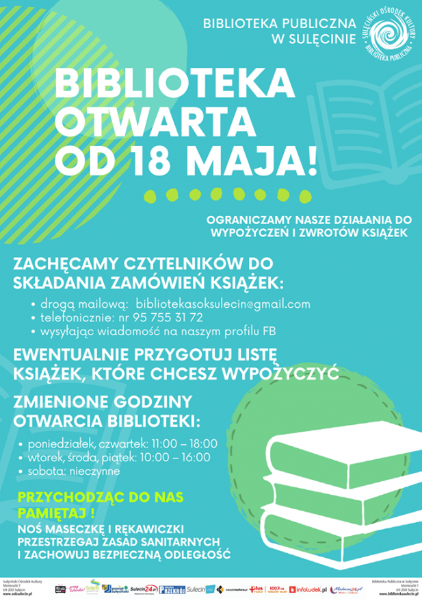 Otwarcie Biblioteki Publicznej w Sulęcinie! Nowe zasady korzystania z biblioteki.